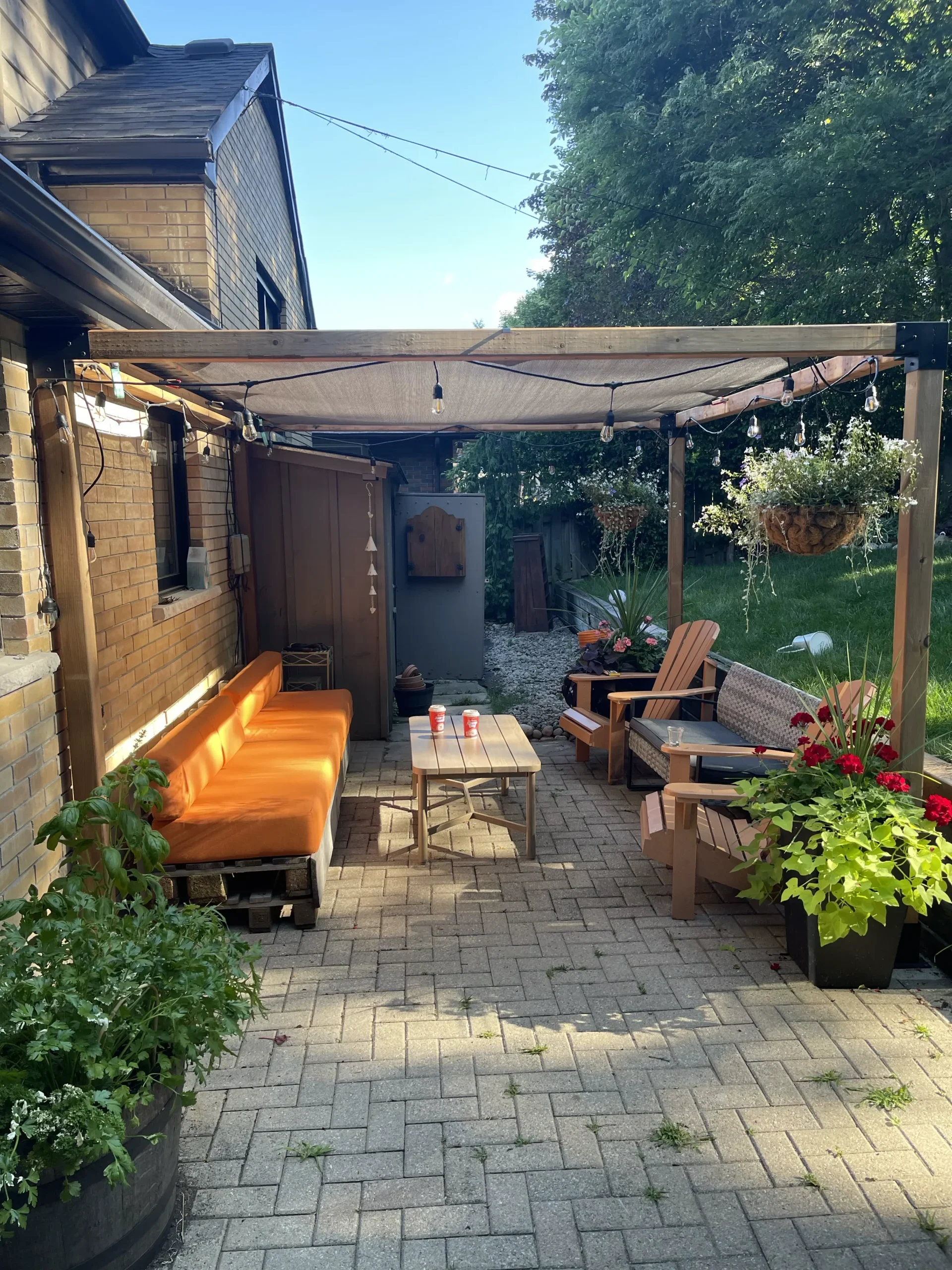 Backyard custom pergola installed by handyman in Cambridge